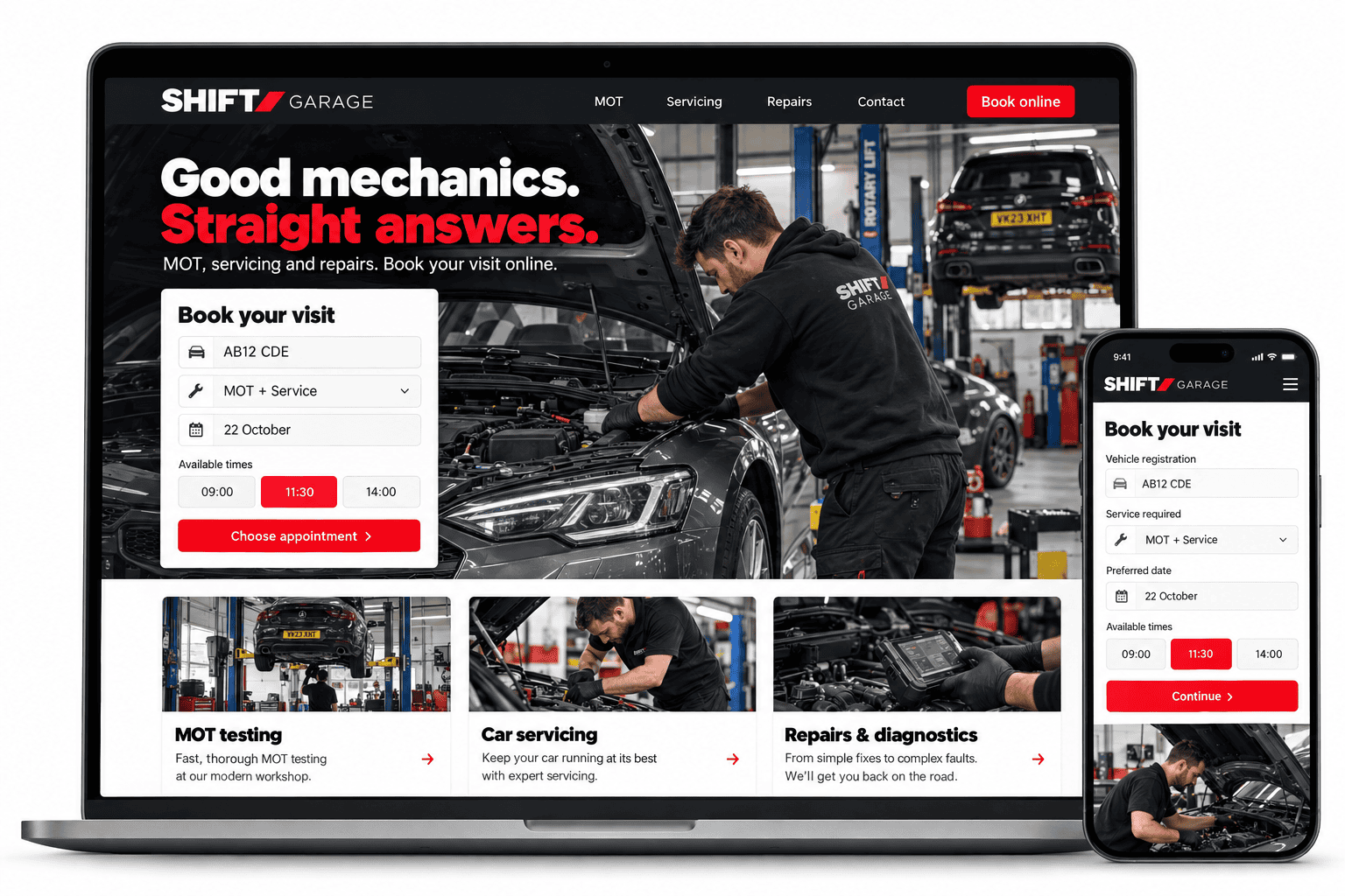 Car garage website design