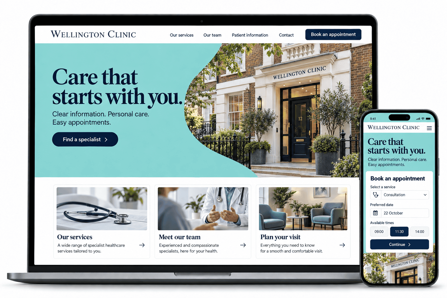 Healthcare clinic website design concept