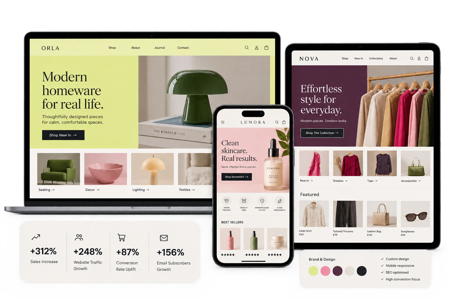Ecommerce design concepts on desktop and mobile