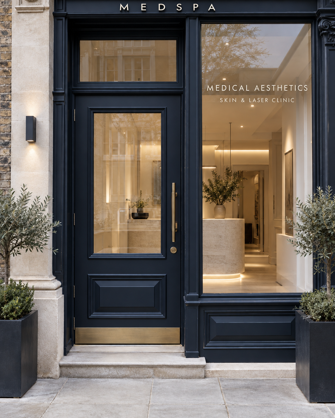Contemporary medical aesthetics clinic entrance