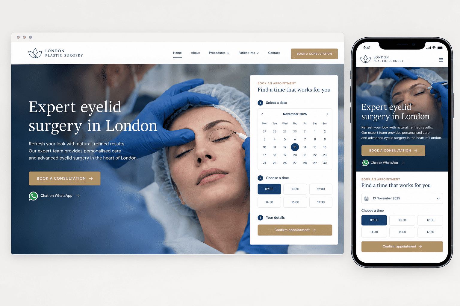 Surgical practice website design